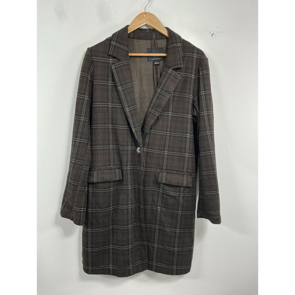 Womans Sanctuary Long Sleeve Knee Length Coat Small Brown Plaid Button - Picture 1 of 9